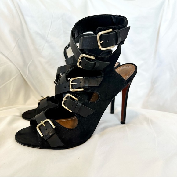 Carrano Black Suede Buckle Heels - Picture 4 of 13